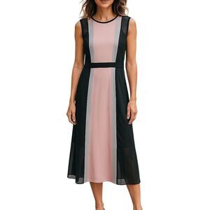 Club Monaco Pink Black Color Block Naluh Silk Sleeveless Midi Dress Size 00